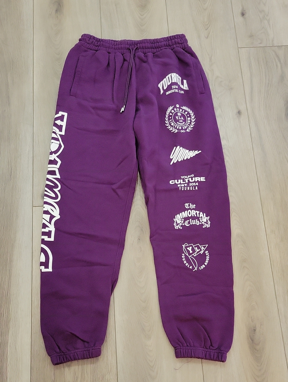 YoungLA Purple Graphic Kids Joggers with White Logos